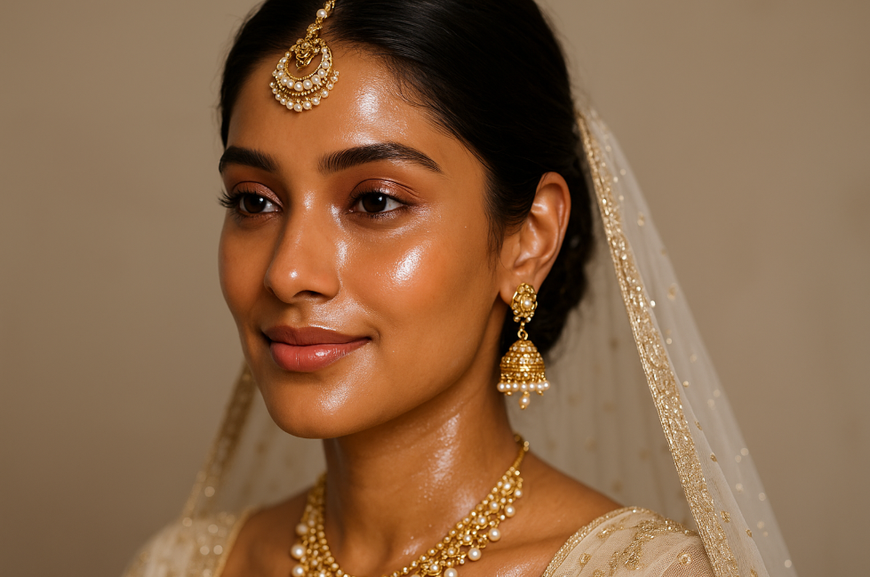 Dewy radiance bridal makeup trend