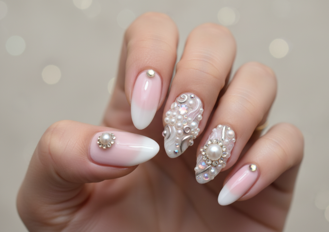3D pearl and gem nail art trend
